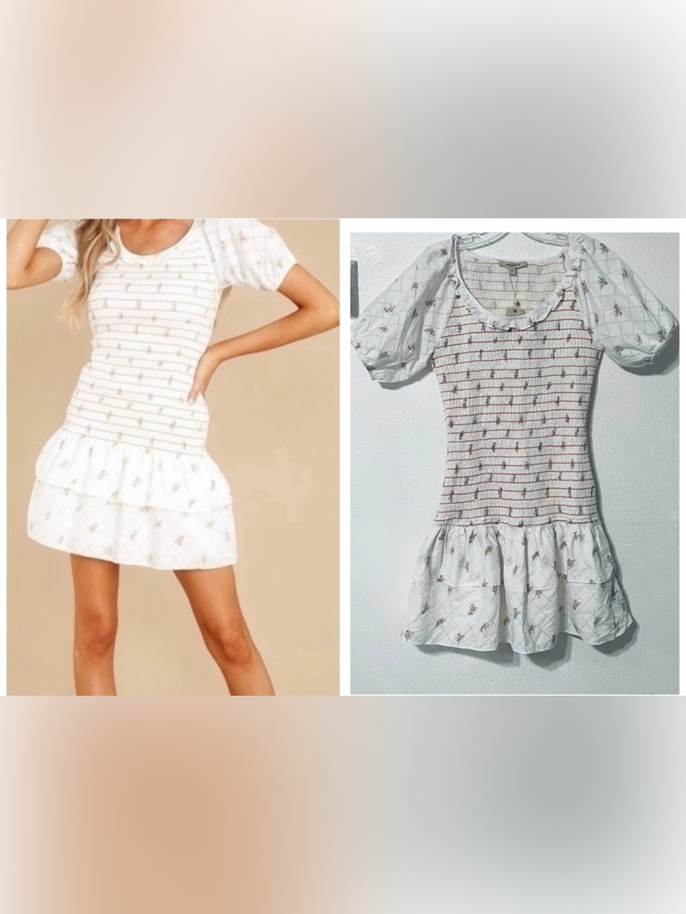 NEW Sweet en Forme Chic White Dress with Red Stripes and Floral Design Bohemian